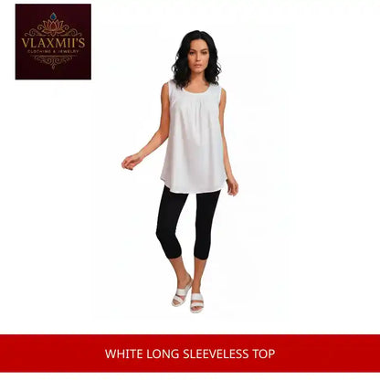 White Long Sleeveless Top by@Outfy