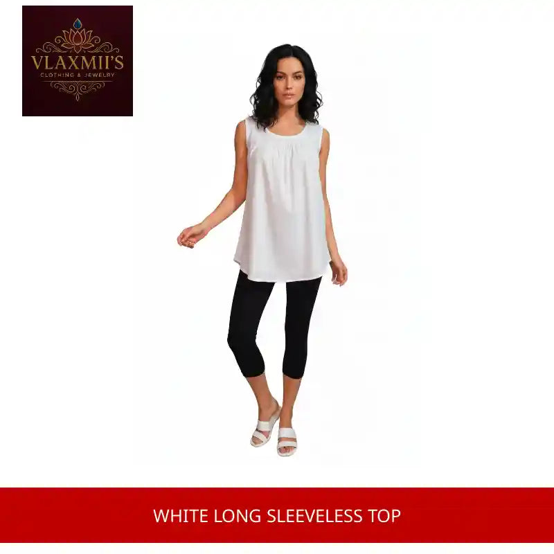 White Long Sleeveless Top by@Outfy