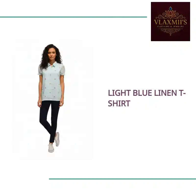 Light Blue Linen T-Shirt by@Outfy