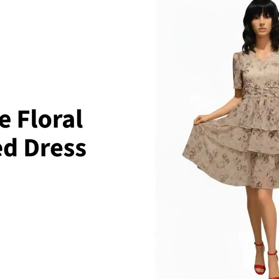 Beige Floral Tiered Dress by@Outfy