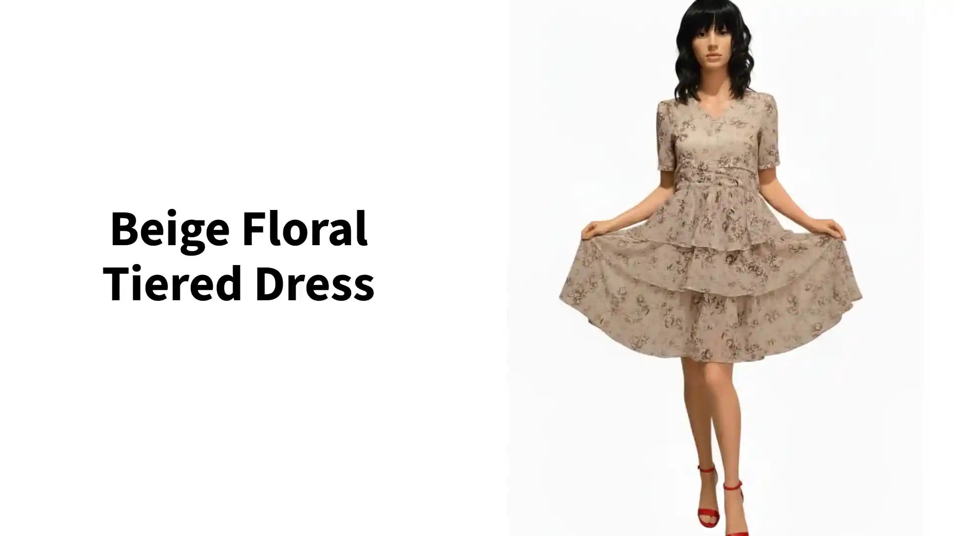 Beige Floral Tiered Dress by@Outfy