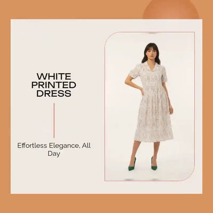 White Printed Dress by@Outfy