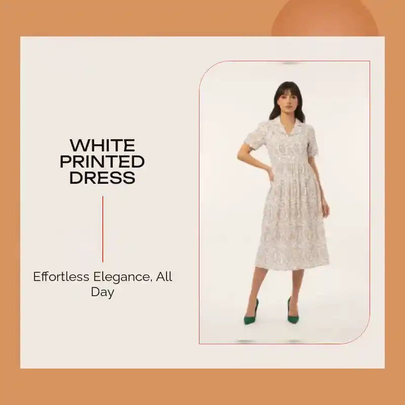 White Printed Dress by@Outfy