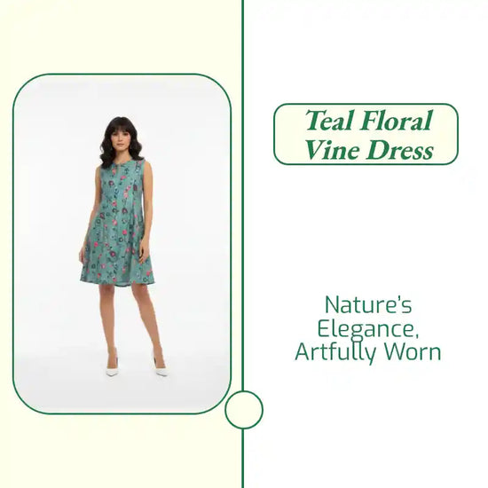 Teal Floral Vine Dress by@Outfy