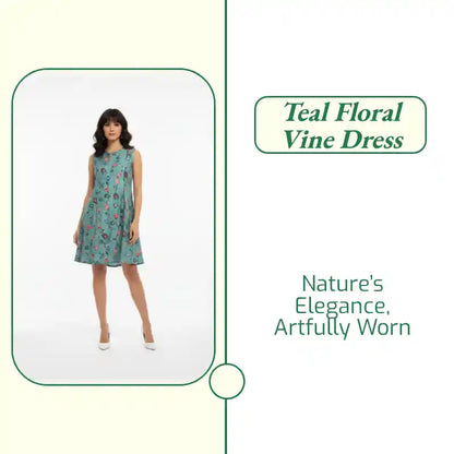 Teal Floral Vine Dress by@Outfy
