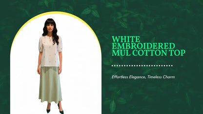 White Embroidered Mul Cotton Top by@Outfy