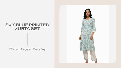 Sky Blue Printed Kurta Set by@Outfy
