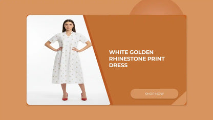 White Golden Rhinestone Print Dress by@Outfy