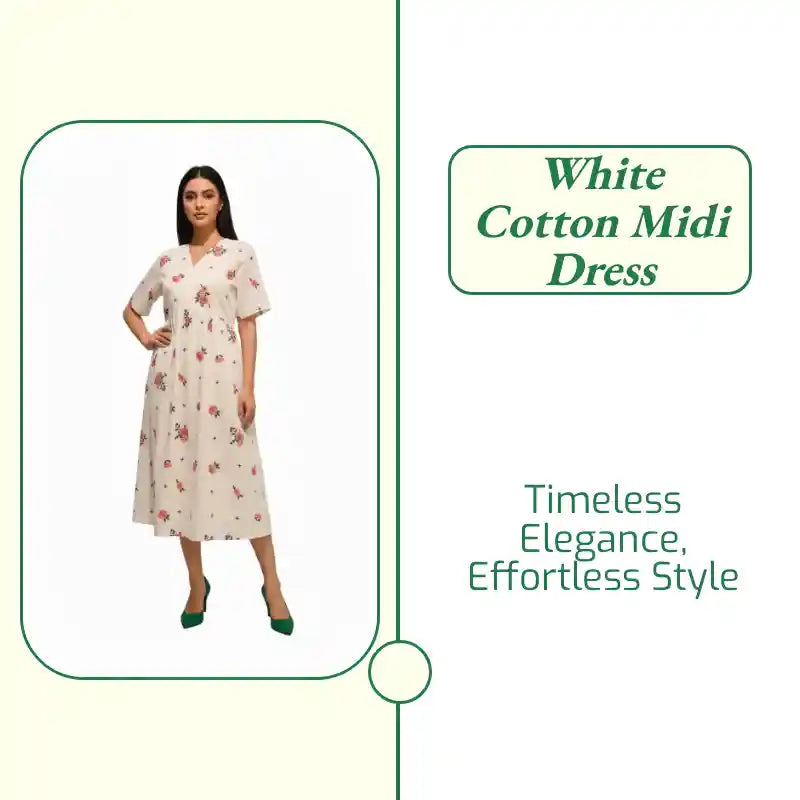White Cotton Midi Dress by@Outfy