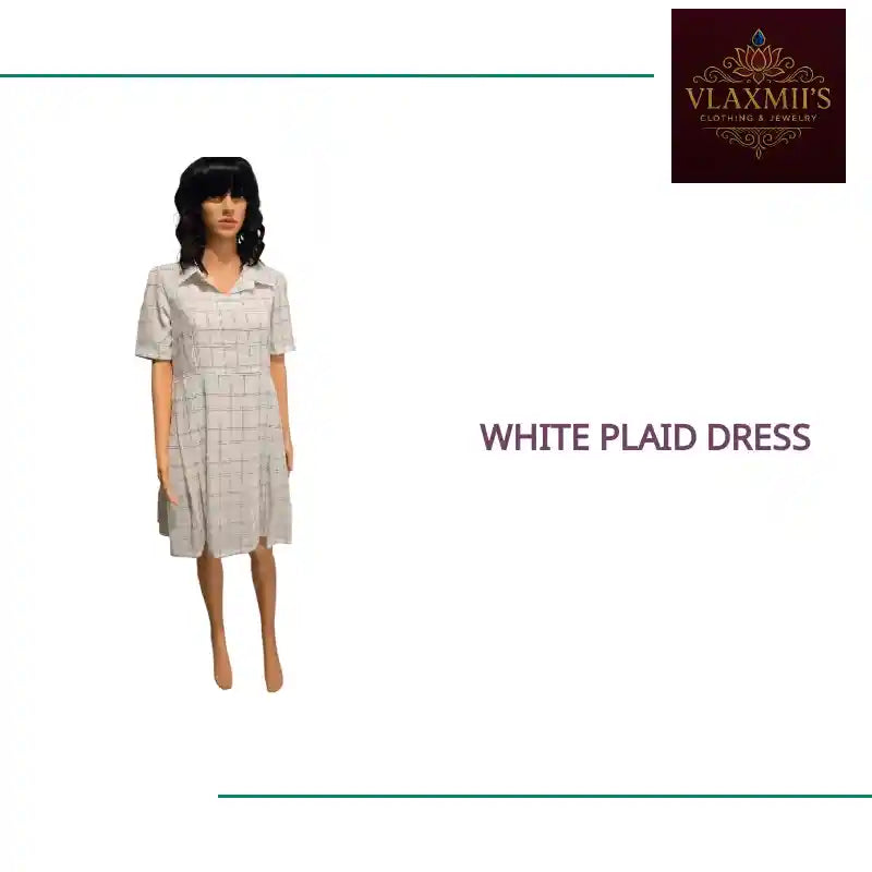 White Plaid Dress by@Outfy
