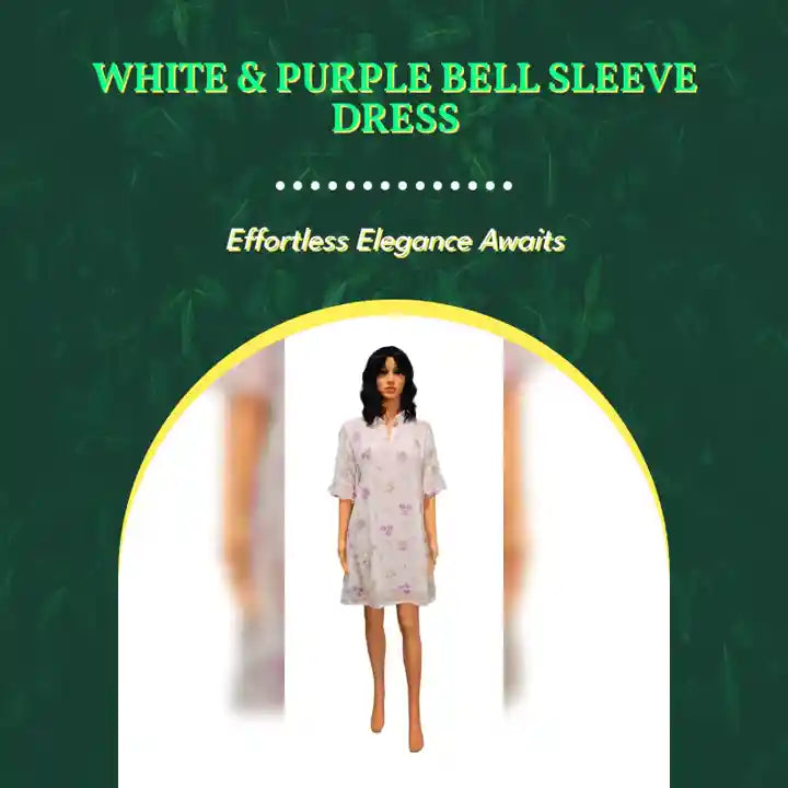 White &amp; Purple Bell Sleeve Dress by@Outfy