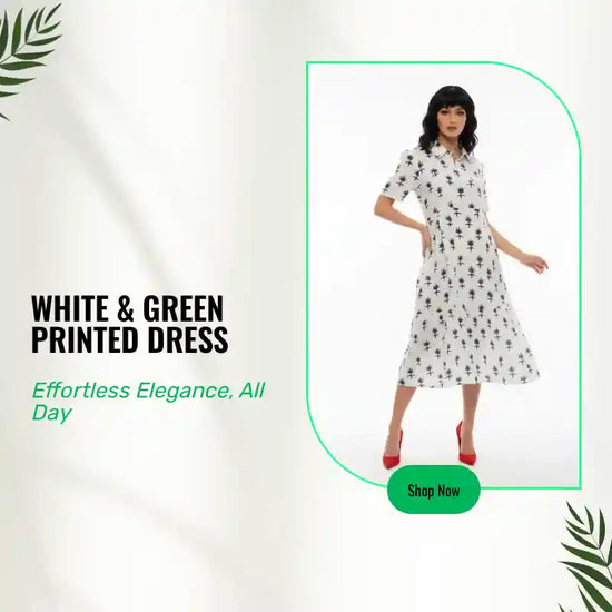 White &amp; Green Printed Dress by@Outfy