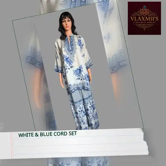 White &amp; Blue Cord Set by@Outfy