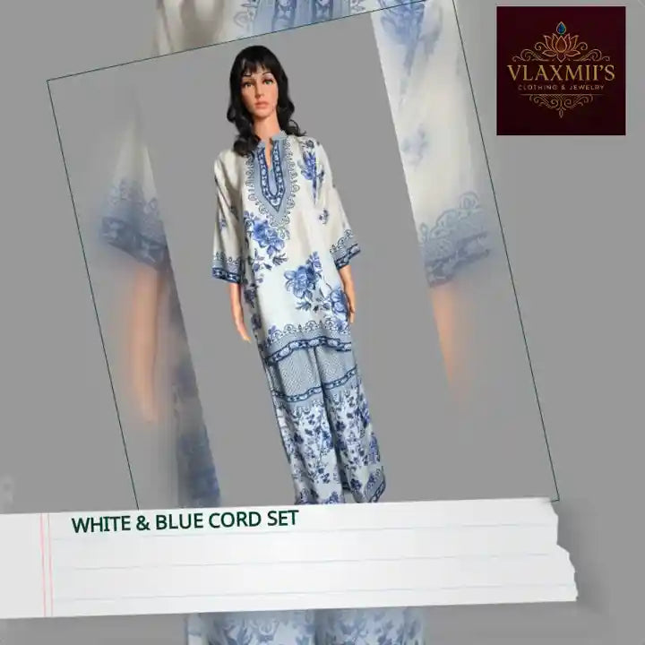 White &amp; Blue Cord Set by@Outfy