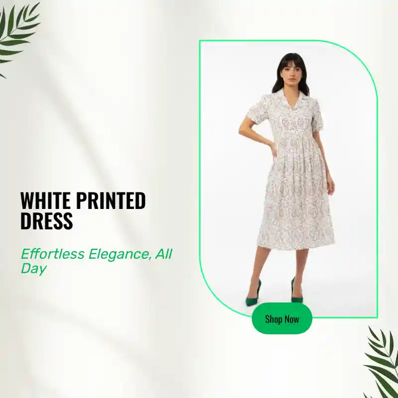 White Printed Dress by@Outfy